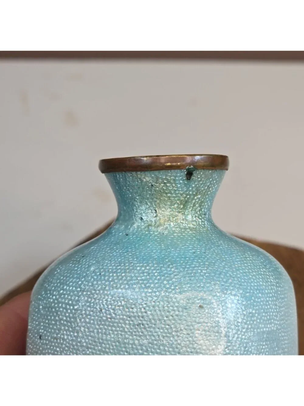 Antique 19th Century Japanese Meiji Mini Foil Enamel Bronze Vase Cherry Blossom